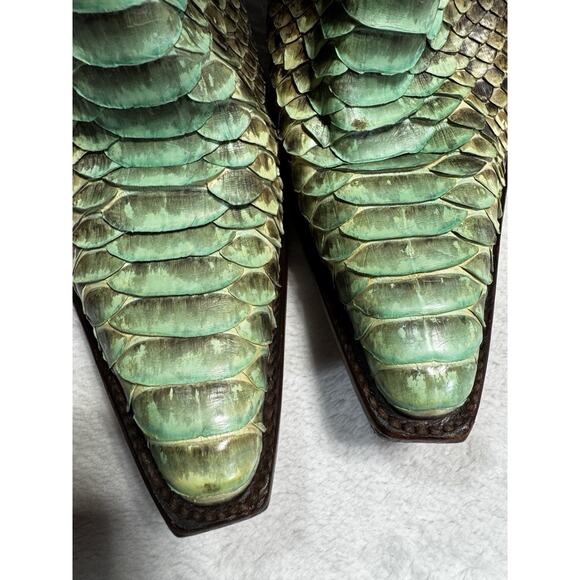 OLD GRINGO RARE Python Skin Western Cowgirl Boots Aqua Mint Green 8.5B Baroque - Picture 4 of 12